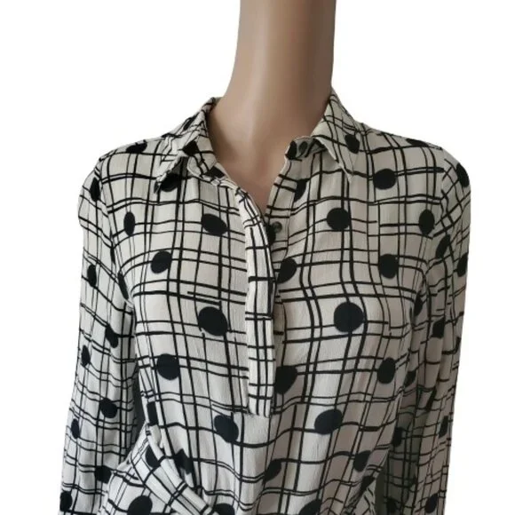 Cynthia Steffe Women's Navy Blue Polka Dot Plaid White Shirt Shift Dress Size 2 - Picture 5 of 14